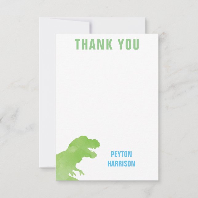 Green Watercolor Dinosaur Personalized Thank You (Front)