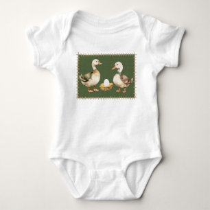 Green Watercolor Ducks and Egg Baby Bodysuit
