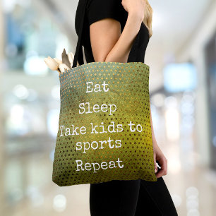 Green Watercolor Eat Sleep Kids To Sports Repeat Tote Bag