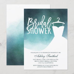 Green watercolor elegant chic dress Bridal shower Invitation