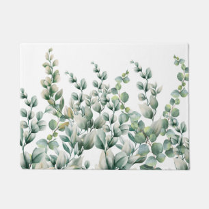 Green Watercolor Eucalyptus Leaf Doormat