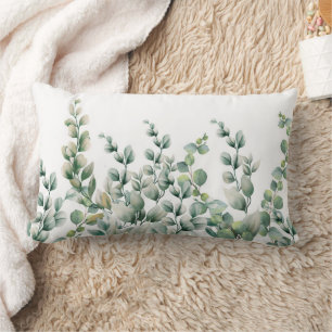 Green Watercolor Eucalyptus Leaf Lumbar Pillow