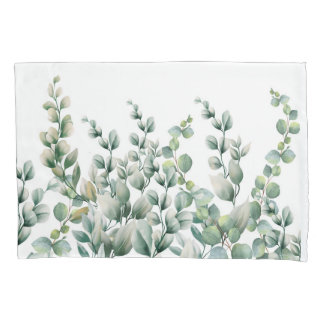 Green Watercolor Eucalyptus Leaf Pillowcase