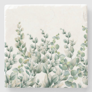 Green Watercolor Eucalyptus Leaf Stone Coaster