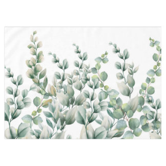 Green Watercolor Eucalyptus Leaf Tablecloth