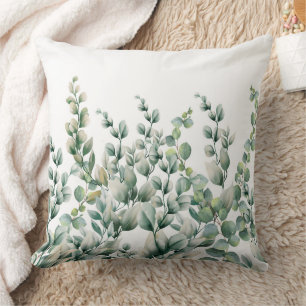 Green Watercolor Eucalyptus Leaf Throw Pillow