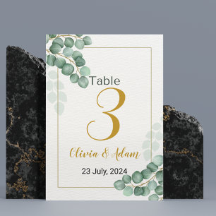 Green Watercolor Eucalyptus Table Number Wedding