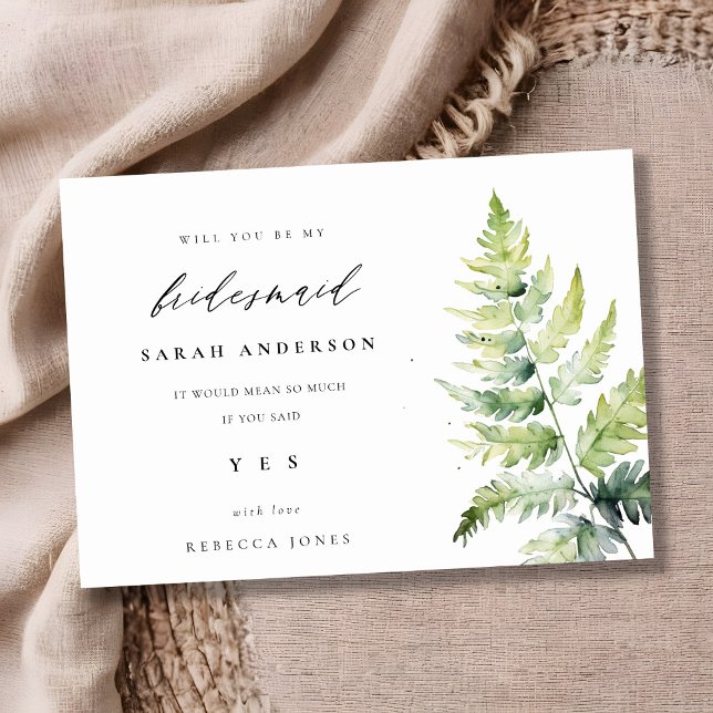 Green Watercolor Fern Foliage Bridesmaid  Invitation (Creator Uploaded)