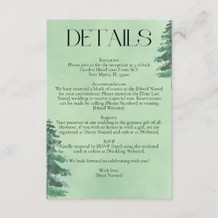 Green Watercolor Fir Trees Rustic Nature Wedding Enclosure Card