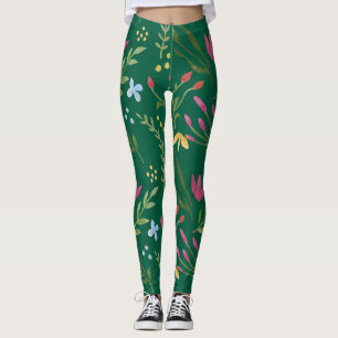 Green Watercolor Floral Black Pink Blue Yellow Leggings