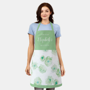 Green watercolor floral personalized cooking apron
