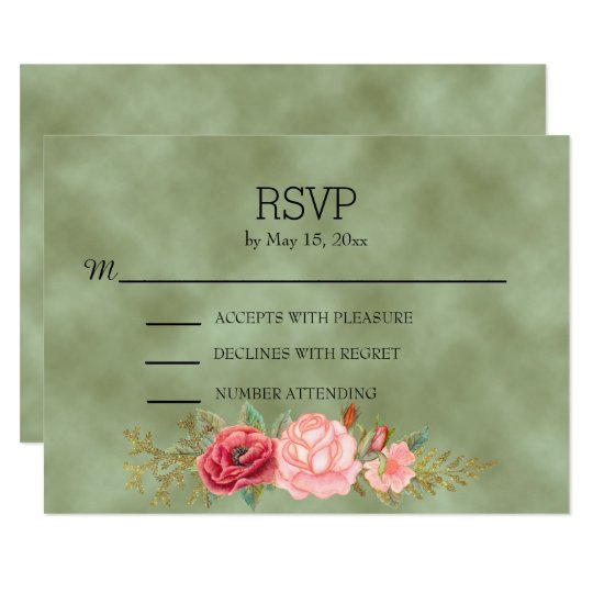 Green Watercolor Floral Wedding RSVP Card