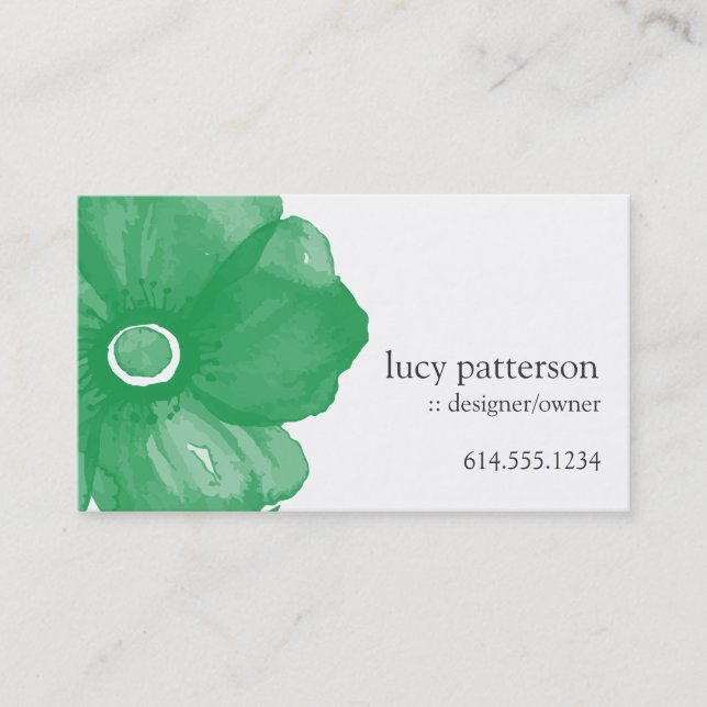 Green Watercolor Flower Business Cards (Front)