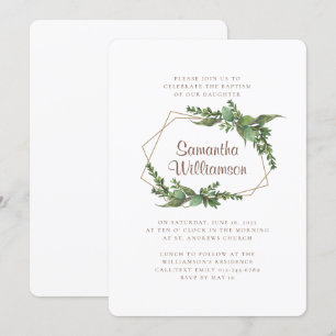 Green Watercolor Foliage Modern Baptismal Invitation