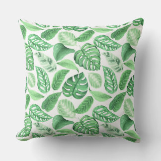 Green Watercolor Foliage Pattern Throw Pillow