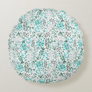Green Watercolor Foliage Round Pillow