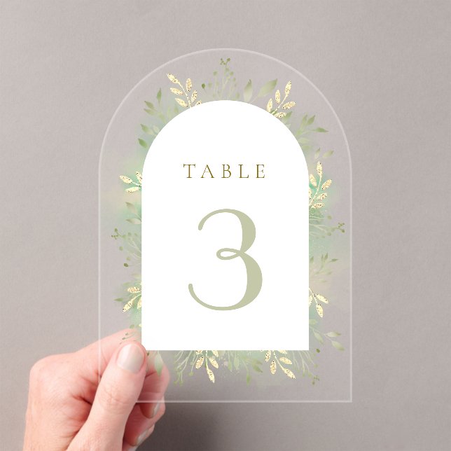 green watercolor foliage table number (Insitu (Handheld))