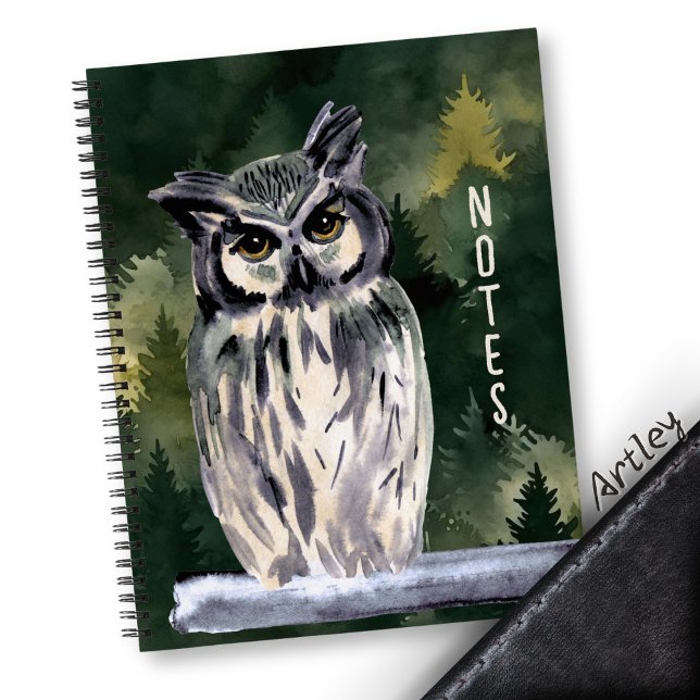 Green Watercolor Forest Owl Journal personnel (Créateur téléchargé)