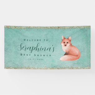 Green Watercolor Fox Gold Sparkles Baby Shower Ban Banner