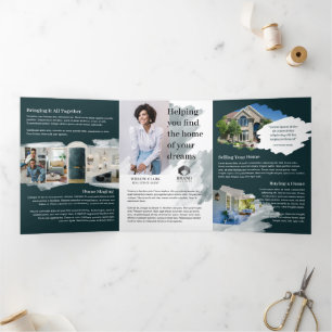 Green Watercolor Front Door Real Estate Marketing Tri-Fold Card