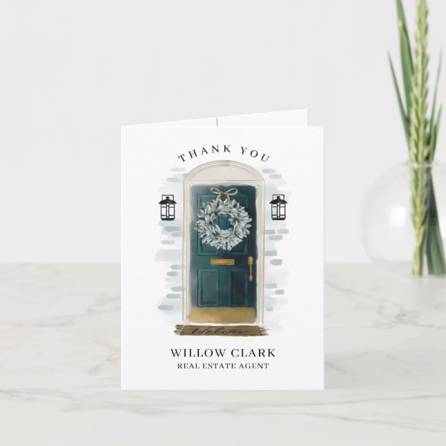 Green Watercolor Front Door & Wreath Thank You (Front)