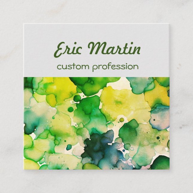 Green Watercolor Fusion  Square Business Card (Front)