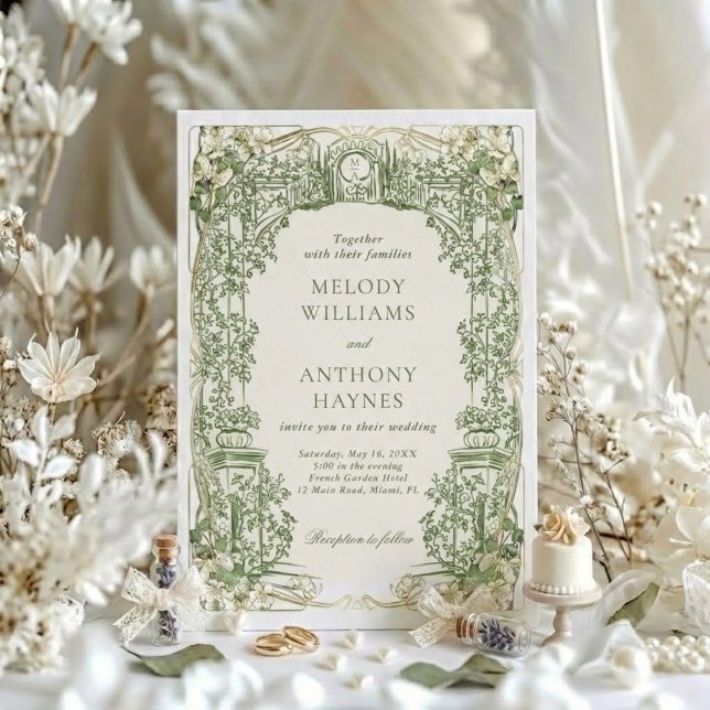 Green Watercolor Garden art Gate Wedding Invitation (Creator Uploaded)