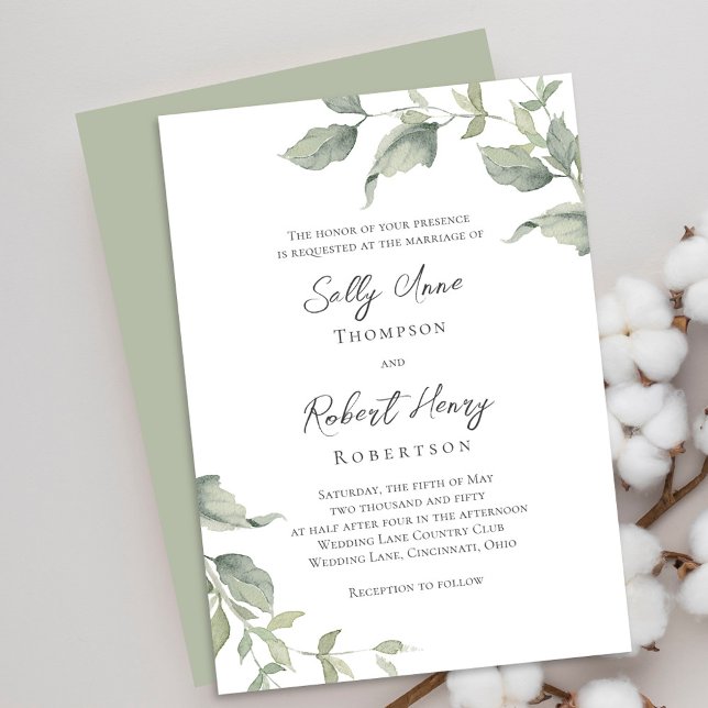 Green Watercolor Greenery Wedding Invitation (Elegant greenery watercolor wedding invitations. )