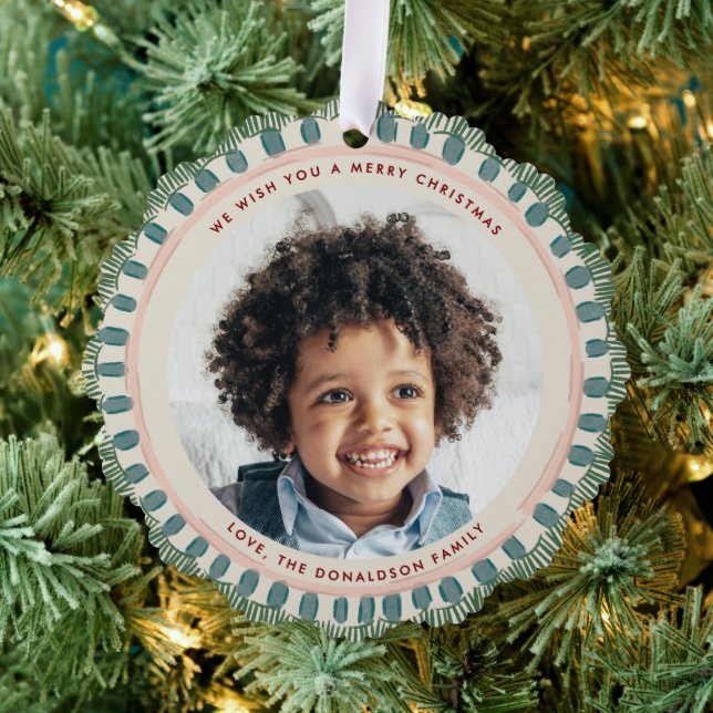Green Watercolor Happy Fringe Circle Ornament Card (Insitu (Tree))