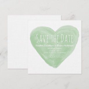 Green Watercolor Heart Save the Date Invite