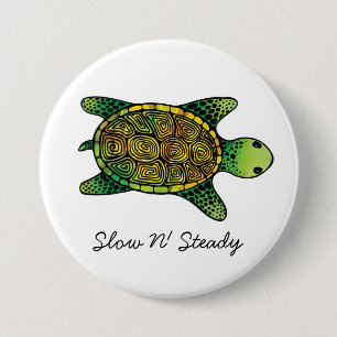 Green Watercolor Ink Drawn Turtle 3 Inch Round Button