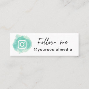 Green Watercolor Instagram Follow Me QR Code Chic Mini Business Card