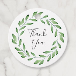 Green Watercolor Leaf Branches Wreath Favour Tags