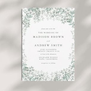 Green Watercolor Leaf Minimalist Wedding  Invitation