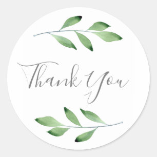 Green Watercolor Leaves 3 Classic Round Sticker