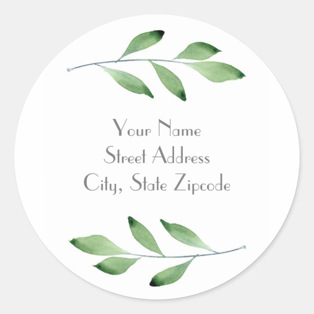 'Green Watercolor Leaves 3' Labels (Front)