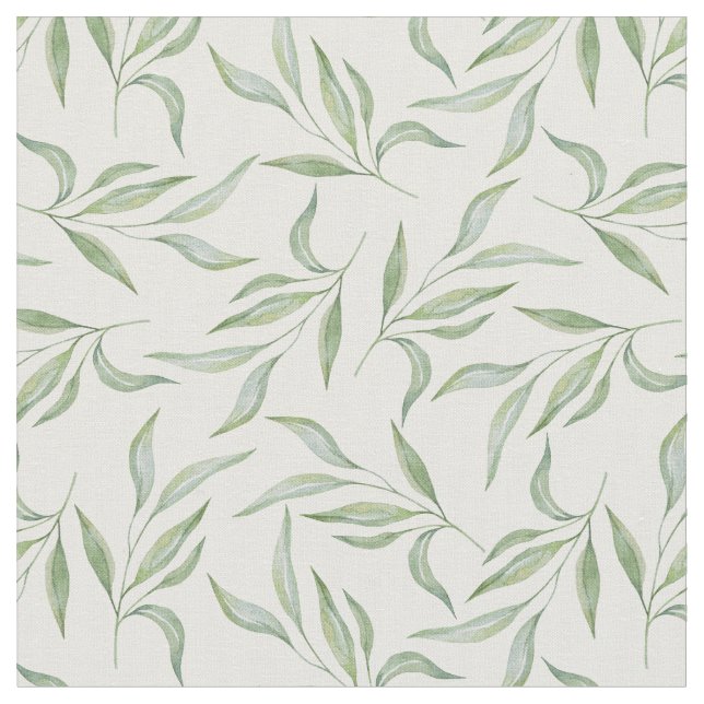 Green Watercolor Leaves Botanical Pattern Fabric (Close Up)
