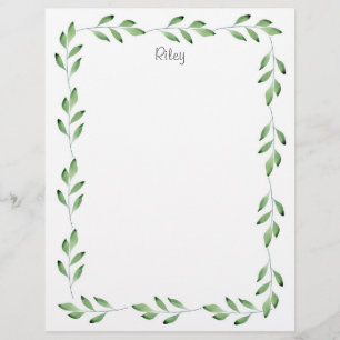 Green Watercolor Leaves Frame Letterhead