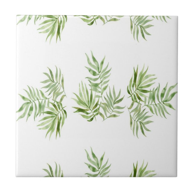 Green watercolor leaves pattern tile (Front)