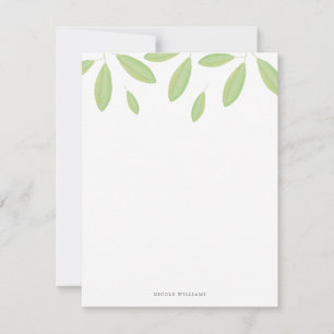 Green Watercolor Leaves Personalized Stationery Card