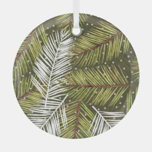 Green Watercolor Leaves: Seamless Illustration Glass Ornament