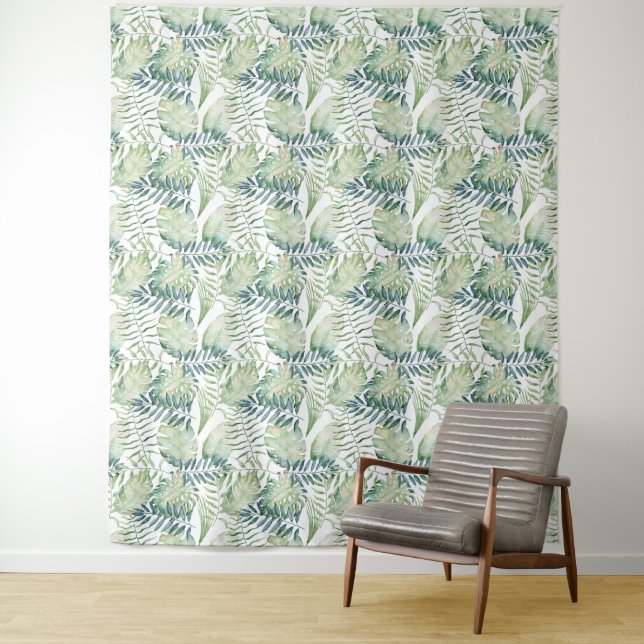 Green Watercolor Leaves Tapestry (In Situ)