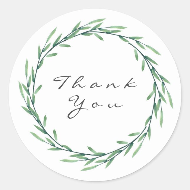 Green Watercolor Leaves Wreath Classic Round Sticker (Front)