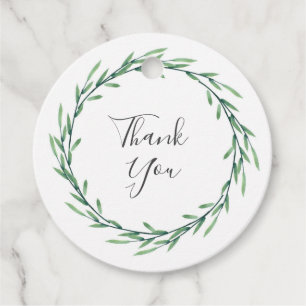 Green Watercolor Leaves Wreath Favour Tags