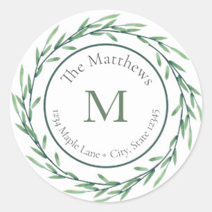 Green Watercolor Leaves Wreath labels