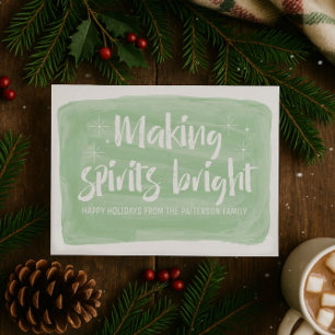 Green Watercolor Making Spirits Bright Holiday Card