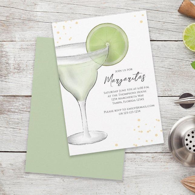 Green Watercolor Margarita Cocktail Custom Invitation (Creator Uploaded)