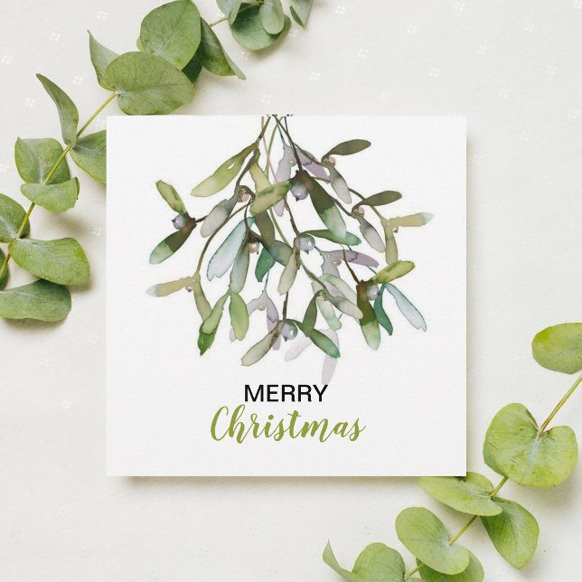 Green Watercolor Mistletoe Merry Christmas Holiday Card (Creator Uploaded)