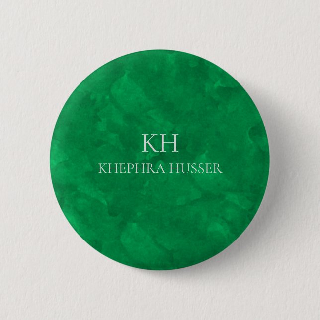 Green Watercolor Monogram 2 Inch Round Button (Front)