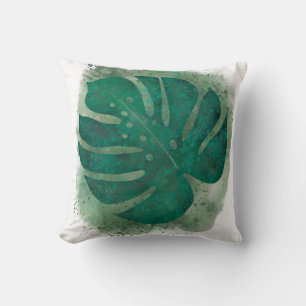 Green Watercolor Monstera  Throw Pillow